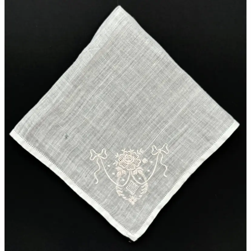 Embroidered Cotton Bride Wedding Handkerchief Cottage Core Granny Vintage