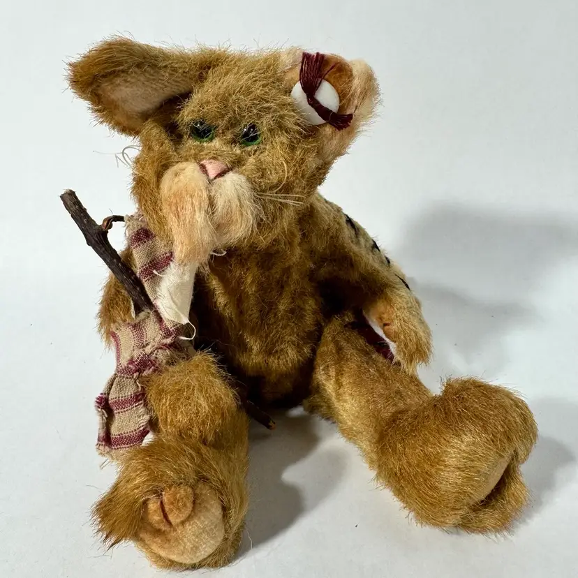 Vintage Ty Cat Button Ear Carries Stick Criss Cross Arm Leg 9” Tall