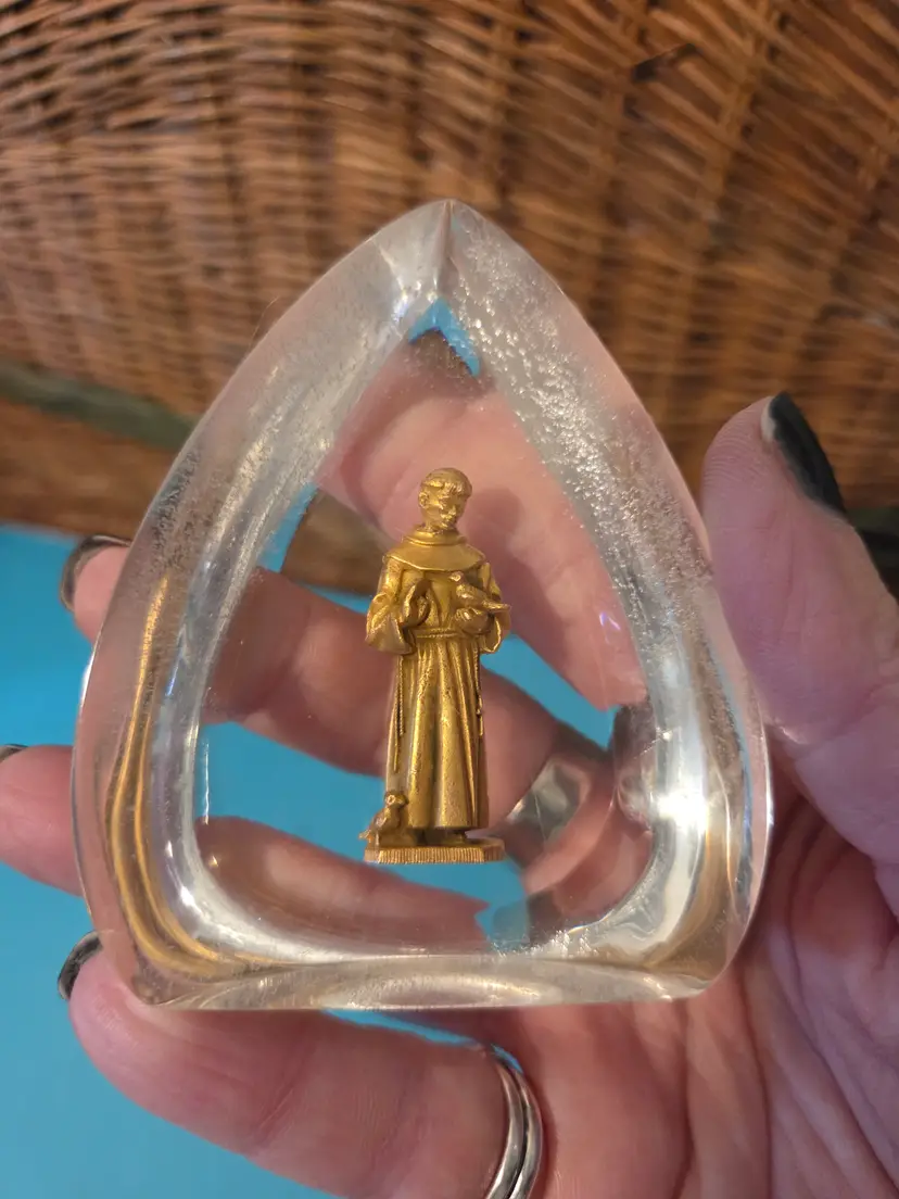 St. Francis of Assisi Vintage Lucite Paperweight