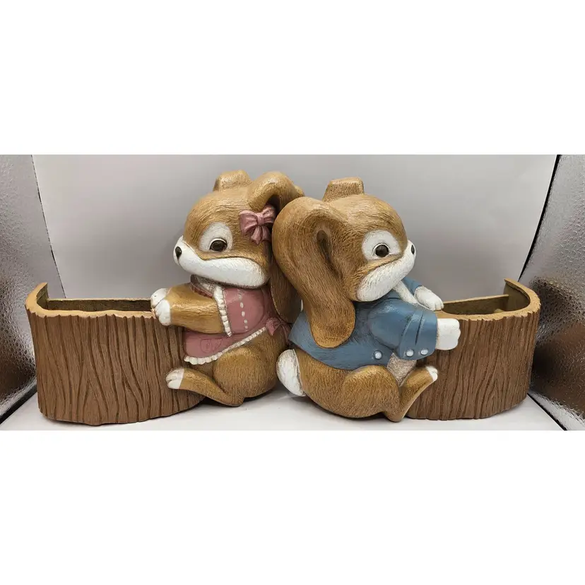 1990 Burwood Boy & Girl Bunny Plastic Wall Pockets
