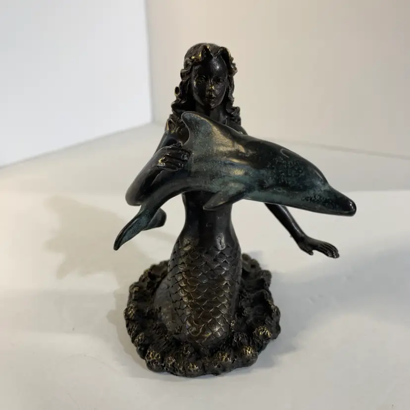 Metal Mermaid & Dolphin Figurine