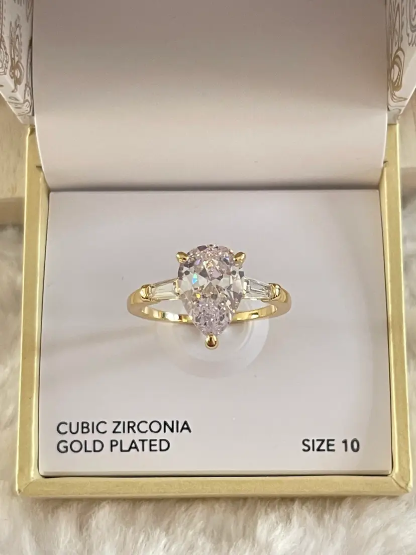 Charter Club Gold-Plated Pear-Shape & Baguette-Cut Cubic Zirconia Ring Size 10