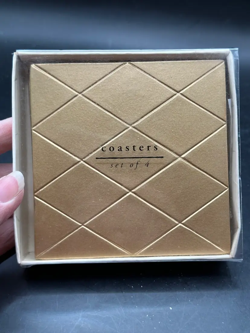 Pier 1 Set Of 4 Gold Diamond Geometric Pattern Coasters