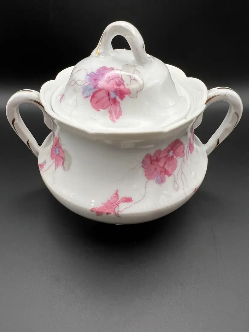Limoges Bassett Austria Large Lidded Sugar Dish  Floral Design