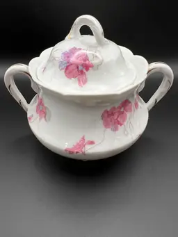 Limoges Bassett Austria Large Lidded Sugar Dish Floral Design