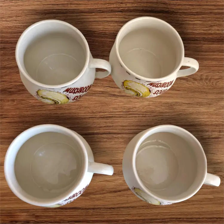 Set of 4 Vintage Mushroom Soup Cups Mugs Bowls With Handles 70s? Kitchen Decor