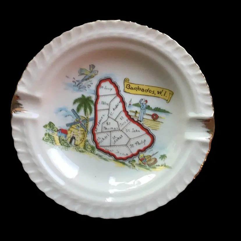 Porcelain Ashtray Of The Island Of Barbados West Indies