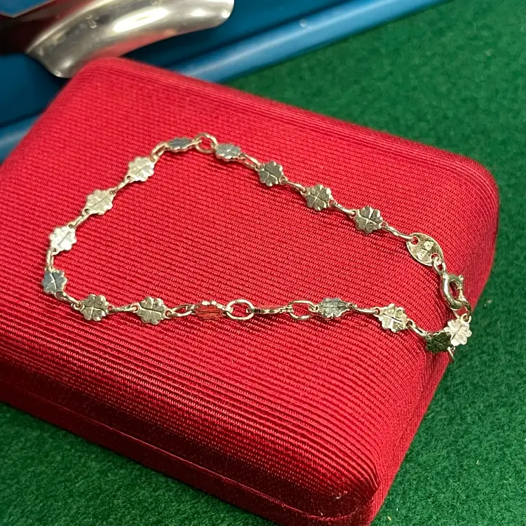 Sterling 925 Silver Shamrock Clover Bracelet Italy 6-1/2 Inch
