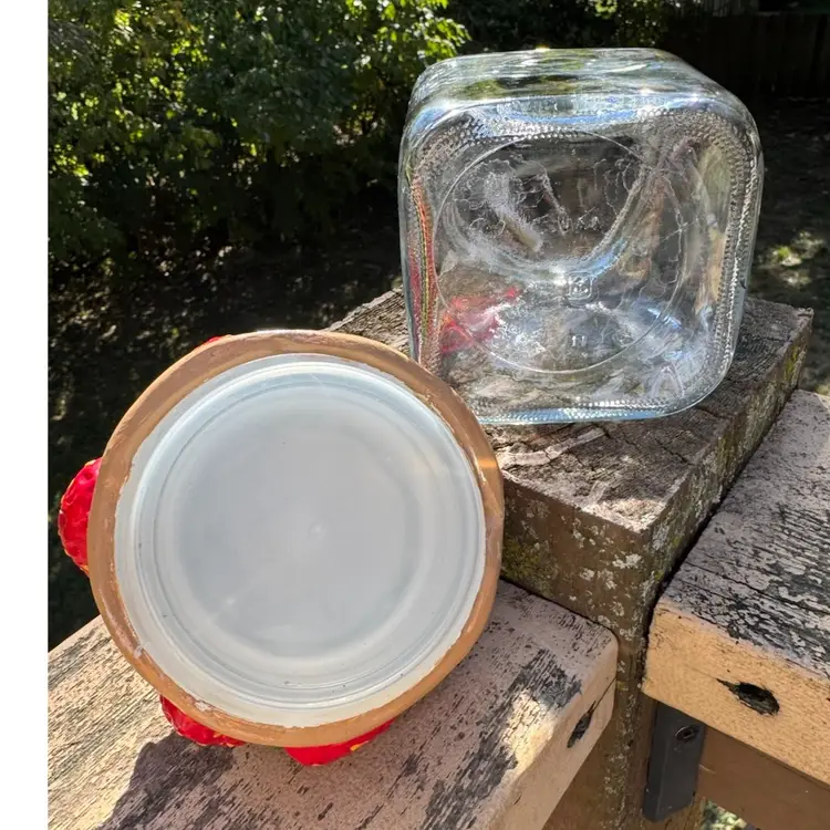 Vintage 1980s Hand Painted Strawberry Glass Canister