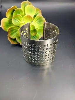 Vintage Stainless Steel Cresent Moon and Star Cutout Cuff Bracelet.