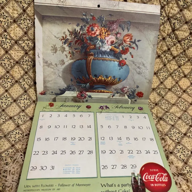 #9- 1956 Coca Cola Flower Painting Advertising Calendar Various Artist