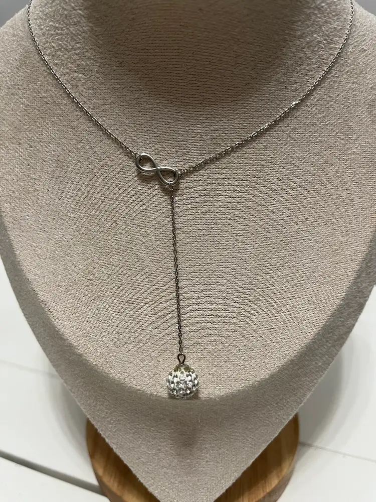 Sterling Silver Disc Ball And Infinity Necklace 18”