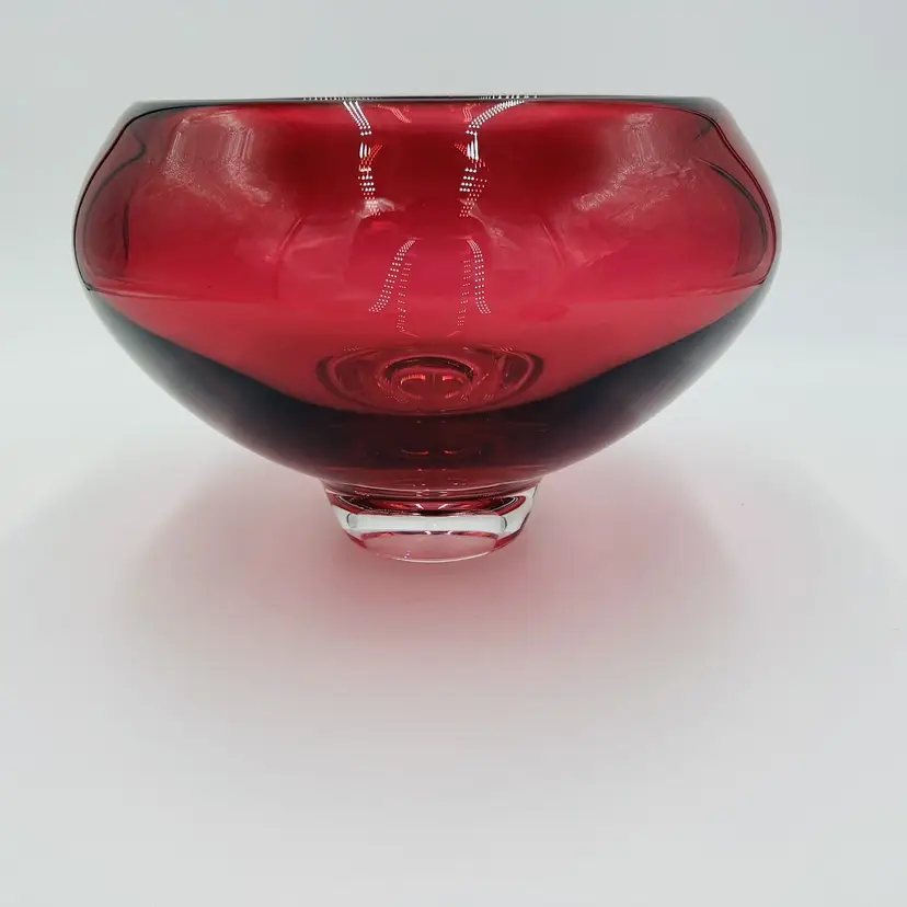 Buxton & Kutch Bowl Art Glass Signed Cranberry Slant Pier #970613 Large Rare 