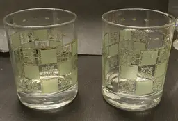 VTG Pair Of Culver Prado Green 22K Gold Mid century Modern Lowball Rock Glasses