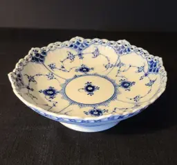 Vintage Royal Copenhagen Blue Fluted Full Lace Round 1023 Compote Bowl