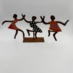 Bill & Marcia Finks Primitive Folk Art Abstract Metal Sculpture 3 People Rhythm