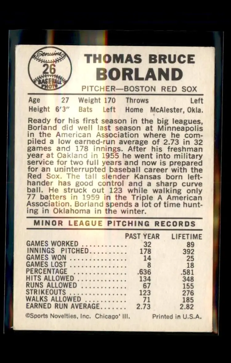 1960 Leaf #26 Tom Borland - (pk1) - Boston Red Sox