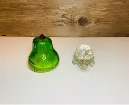 Vintage Art Glass Hand Blown Set of 2 Paperweights - Pear and Turtle Mid Century Modern Collectible