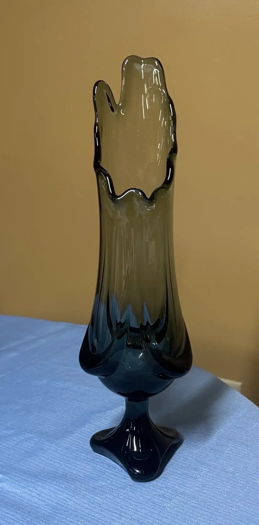 Viking Glass "Epic" drape tri-footed swung vase color Steel 13.5” tall