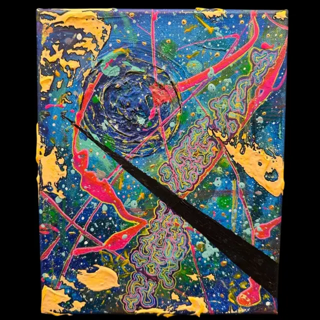 04# - “The Blue Phoenix” Original Abstract Acrylic Painting 12”T 9”W Signed