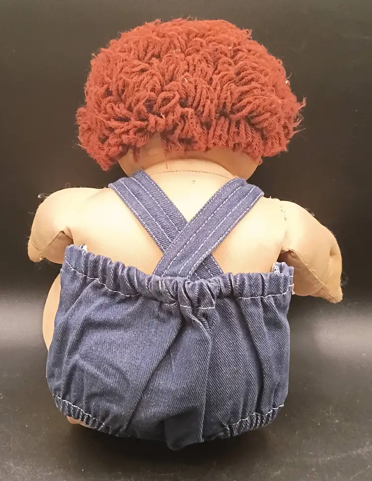 Vintage Cabbage Patch Kid Brown Hair Boy Green signature 1984 Brown Eyes Overalls