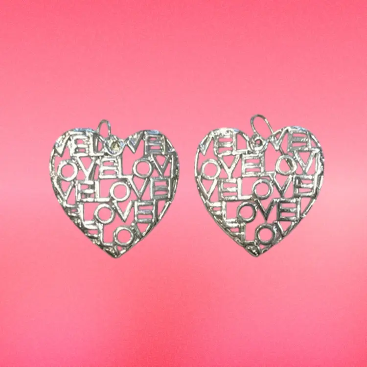 Love Heart SilverTone Dangle Earrings 1.5”
