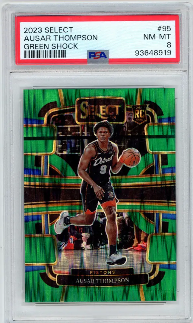 2023 Select AUSAR THOMPSON #95 RC Rookie Green Shock Prizm PISTONS PSA 8 NM-MT