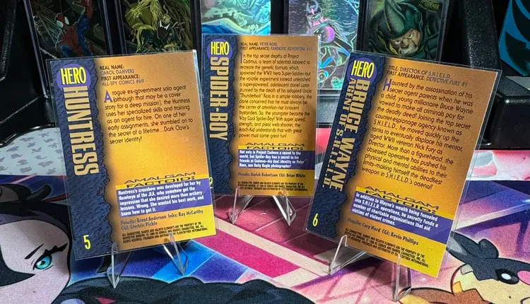 1996 DC Comics & Marvel Characters 3 Card Lot Featuring Huntress, Spider-boy, And Bruce Wayne