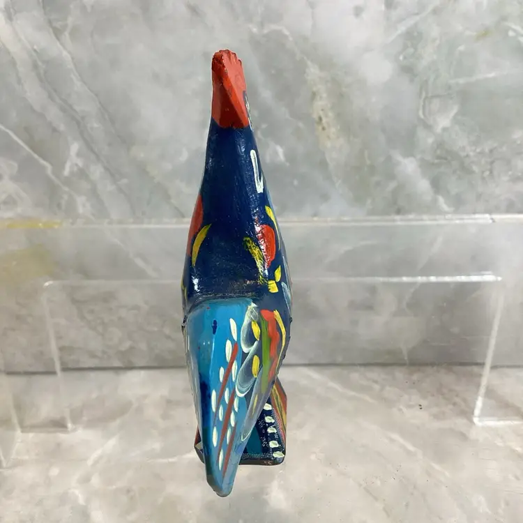 Vintage Sweden Wood Dala Rooster Chicken Hand Painted Blue Figure Folk Art Olsson