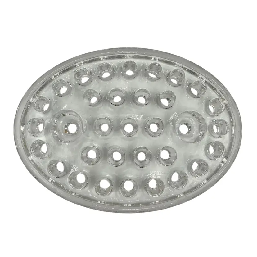 Vintage Viking Glass Oval Flower Frog, 33 Holes (2 Large for Candles, 31 Small)