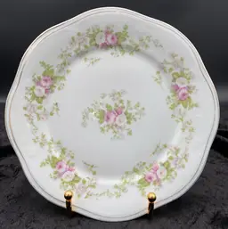 Antique Z S & Co (Bavaria) China "Mignon" Salad Plate Pink White Roses/Gold Trim