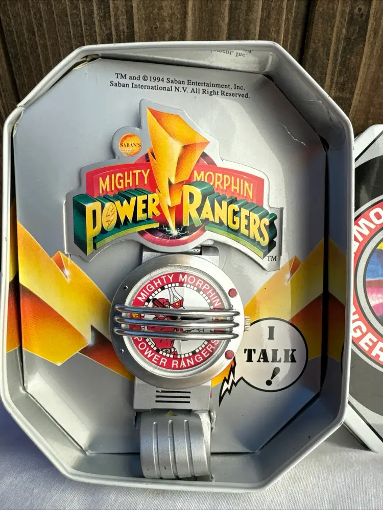 VINTAGE MIGHTY MORPHIN POWER RANGERS RED RANGER COLLECTOR'S TIN W/TALKING  WATCH
