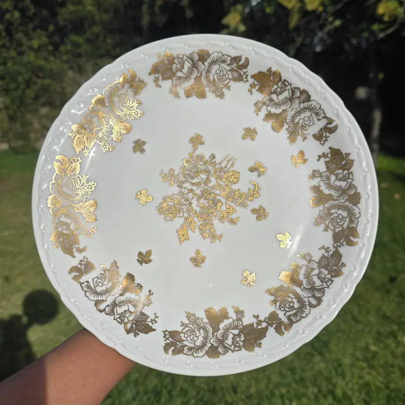 Porcelaine de France P.F.C. Hand Painted Gold Floral Cake Stand Pedestal