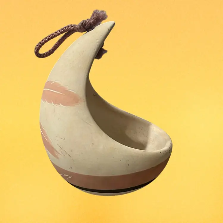 Vintage Betty Selby Navajo Pottery Half Moon Hanging Planter Or Bird Feeder.Adorable for succulents!