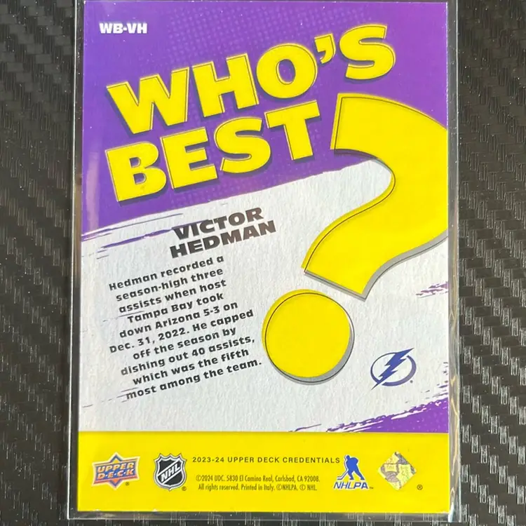 Victor Hedman 23-24 Upper Deck Credentials Who’s Best WB-VH