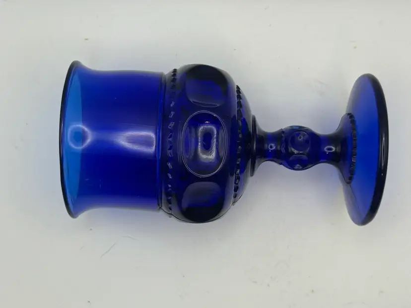 Vintage Indiana Glass Cobalt Blue Thumbprint Wine Goblet 6”