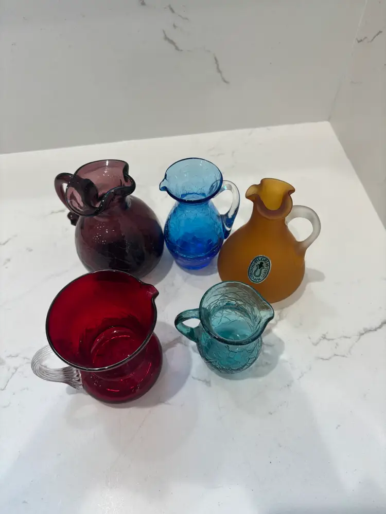 100TH LIVE THANK YOU: #2 Lot Of 5 Small Art Glass Pitchers