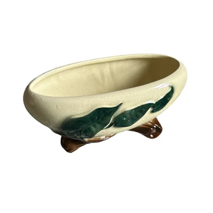 Royal Copley Footed Cream Oval Planter Vase with Green Leaves