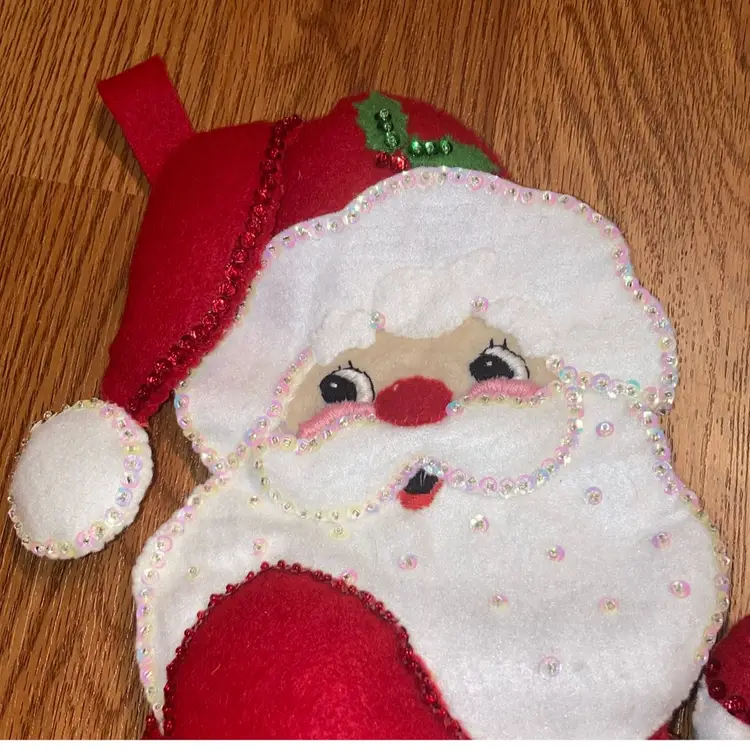 Handmade Christmas Stocking Felt Santa Sequin