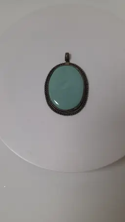Vintage Turquoise And Silver Cabochon Pendant Fashion Jewelry Statement Piece