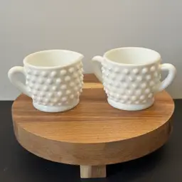 Vintage Fenton Hobnail Individual Cream and Sugar Set.