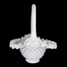 Fenton White Hobnail Milk Glass Basket Ruffled Edge 7.75” X 6.75” Vintage