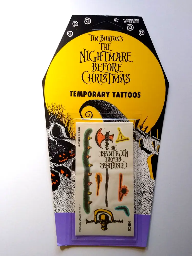 Nightmare Before Christmas Temporary Tattoos Skull Axe Halloween Tombstone Card