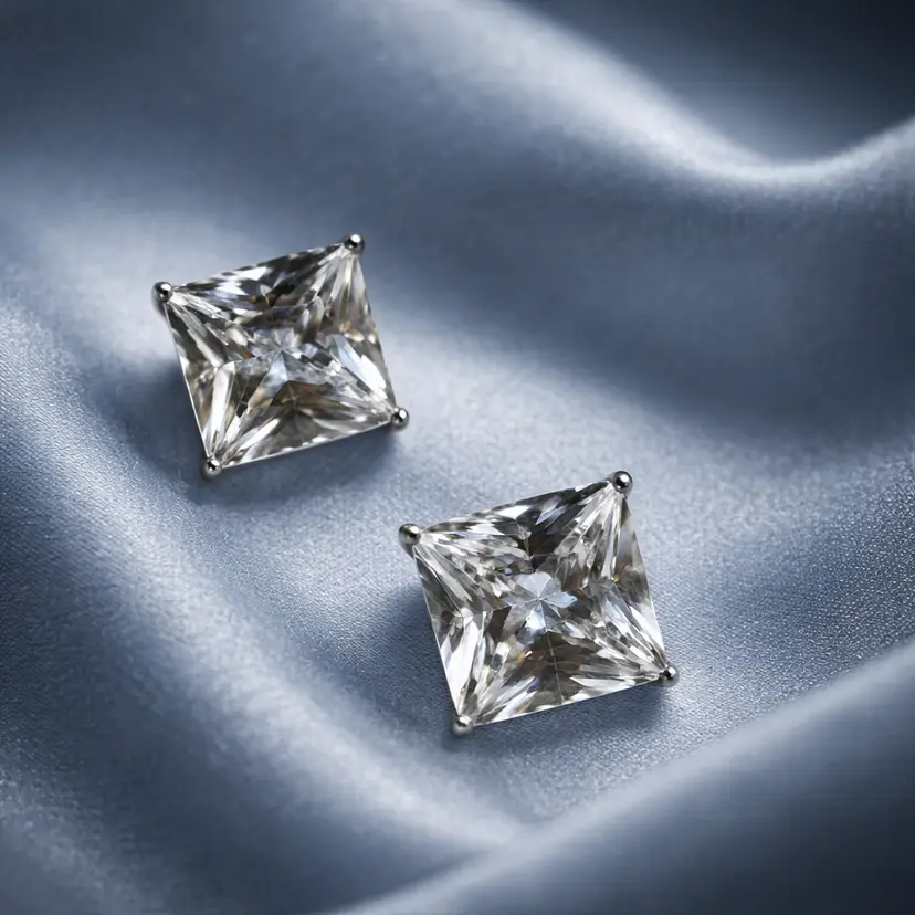 Sterling Silver Stud Earrings w/ Cubic Zirconia Studs in a Four Prong Setting