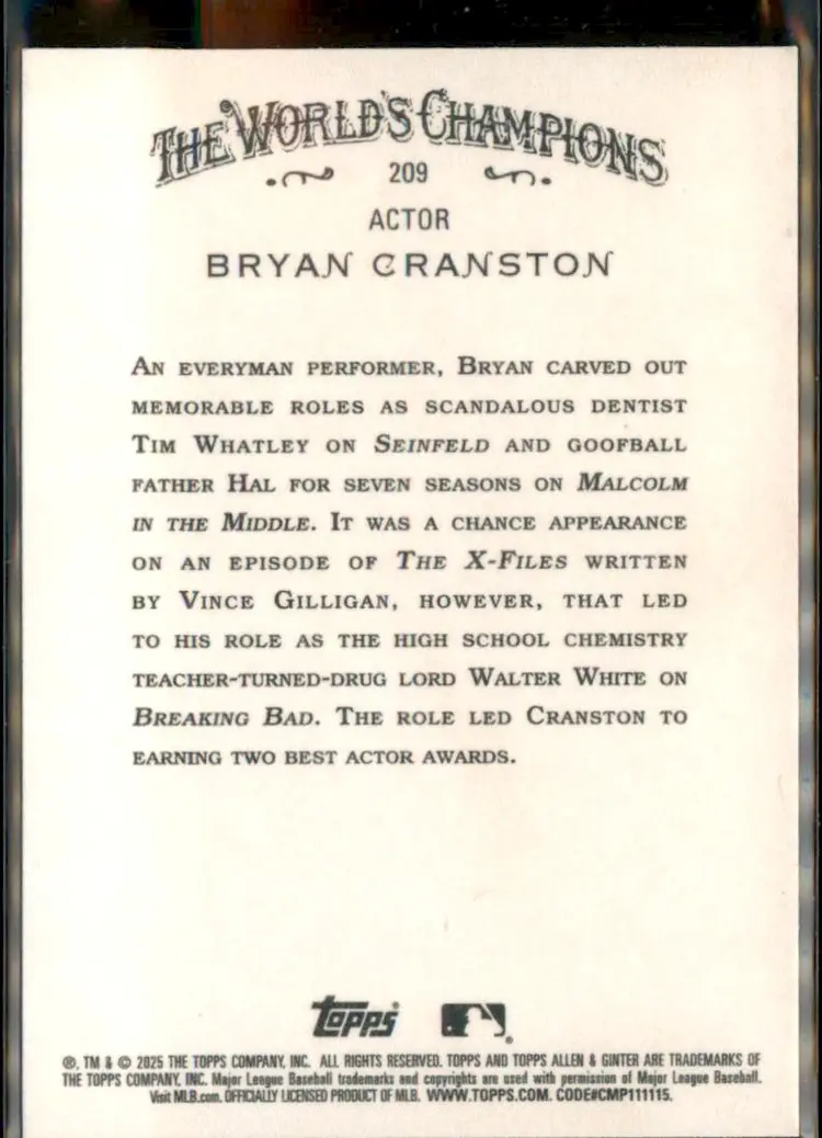 2025 Topps Allen & Ginter #290 Bryan Cranston - (135) -
