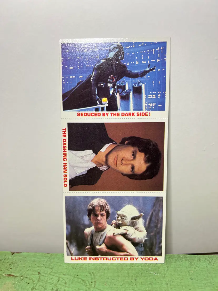 1977 Burger King Star Wars Trading Card 3 Card Uncut Panel Darth Vader, Hans Solo, Luke Skywalker, Yoda