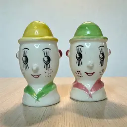 Anthropomorphic Egg Head Salt and Pepper Shakers Vintage Japan Art Deco