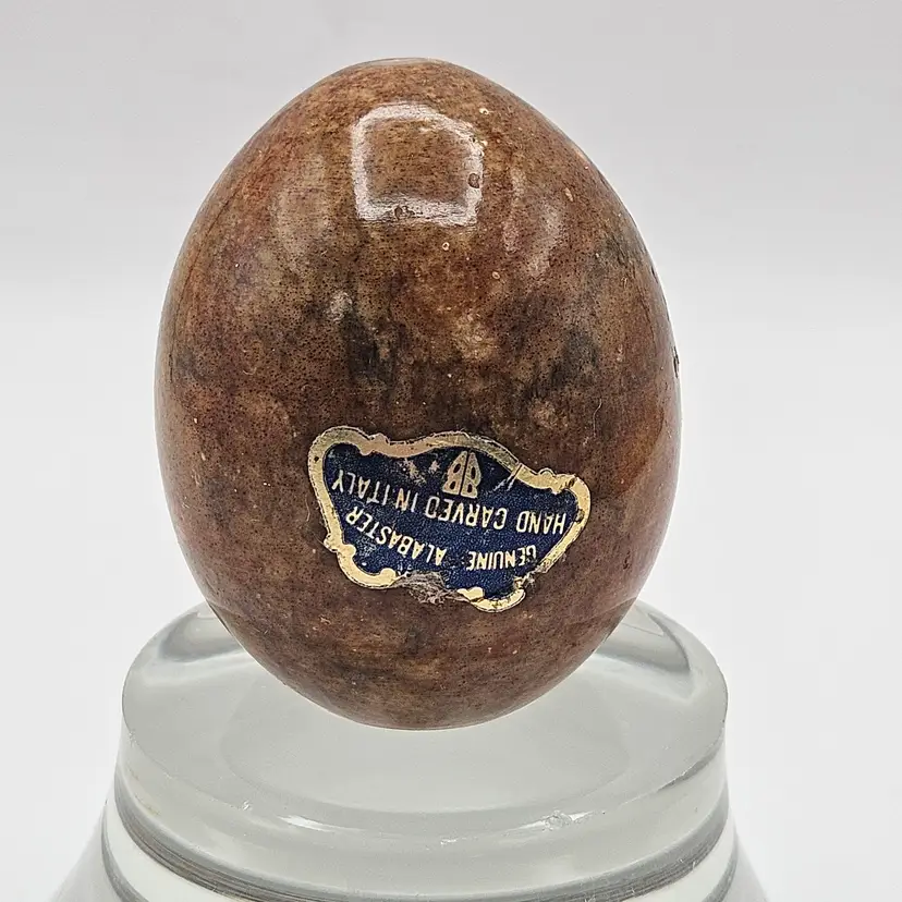 Brown Stone Alabaster Egg Hand-carved in Italy Vintage with Tag