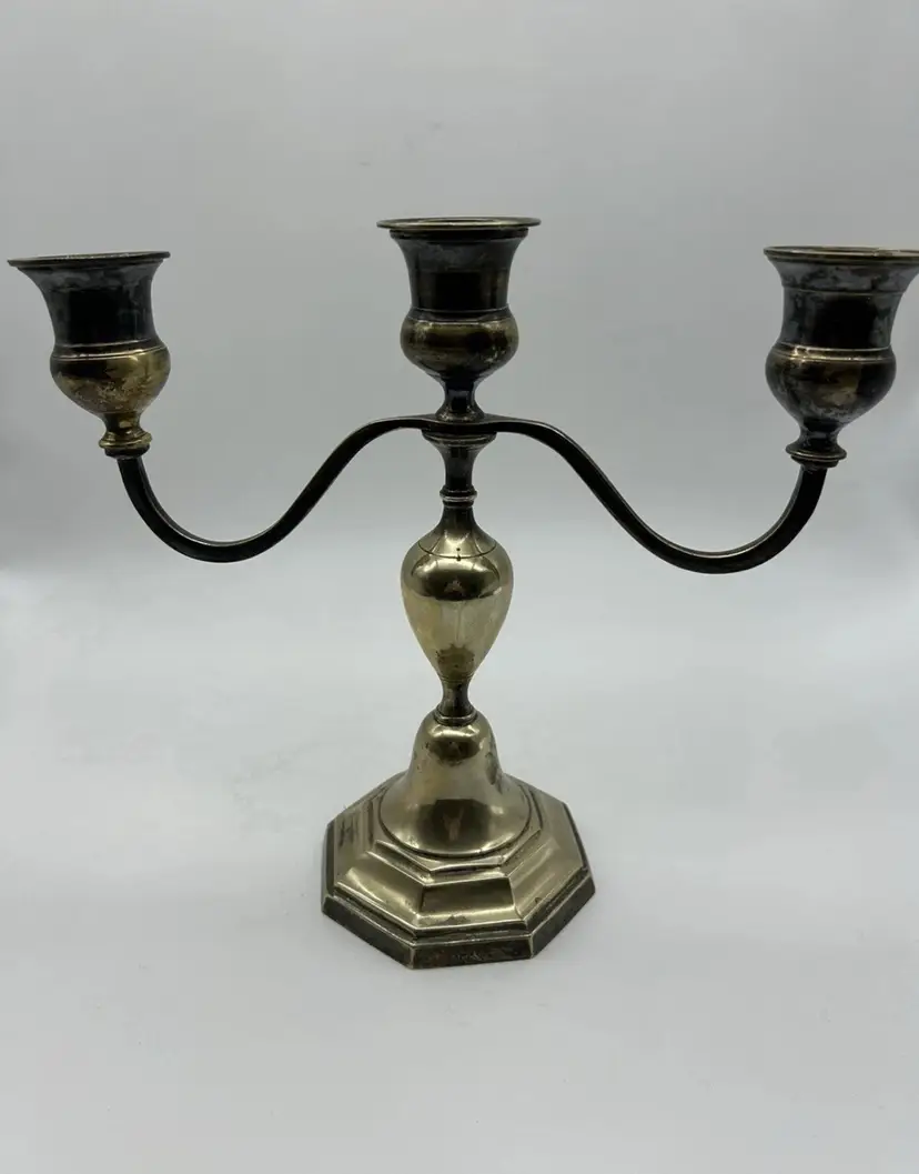 Vtg Silver Plated Candelabra Centerpiece Candlestick 3 Arm Made In India 10"