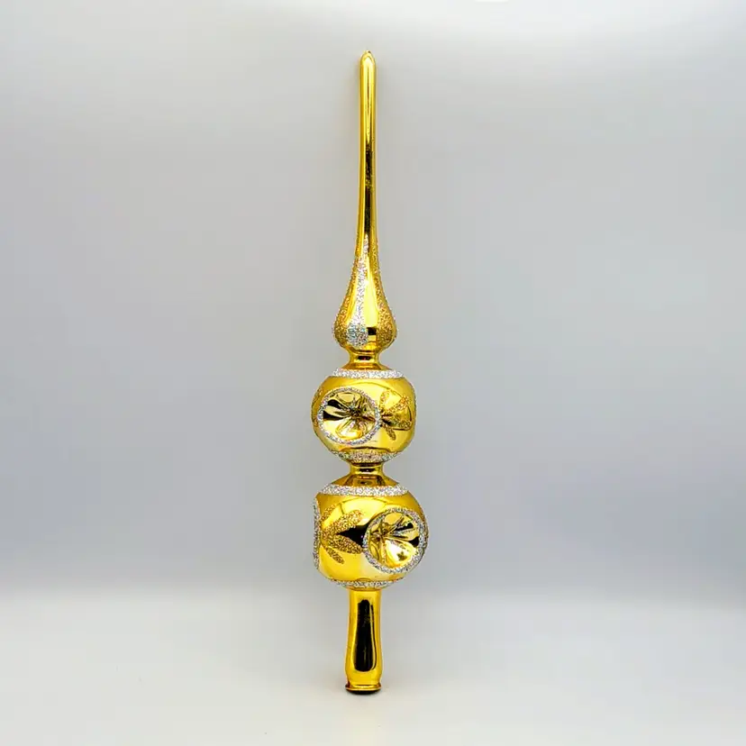 Vintage European Mercury Glass Triple Indent Gold/Silver MCM Tree Topper 13"